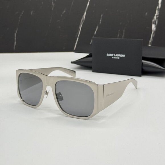 NEW  SL636 002 SAINT LAURENT SUNGLASSES UNISEX SILVER GREY METAL EYEWEAR - Picture 1 of 12